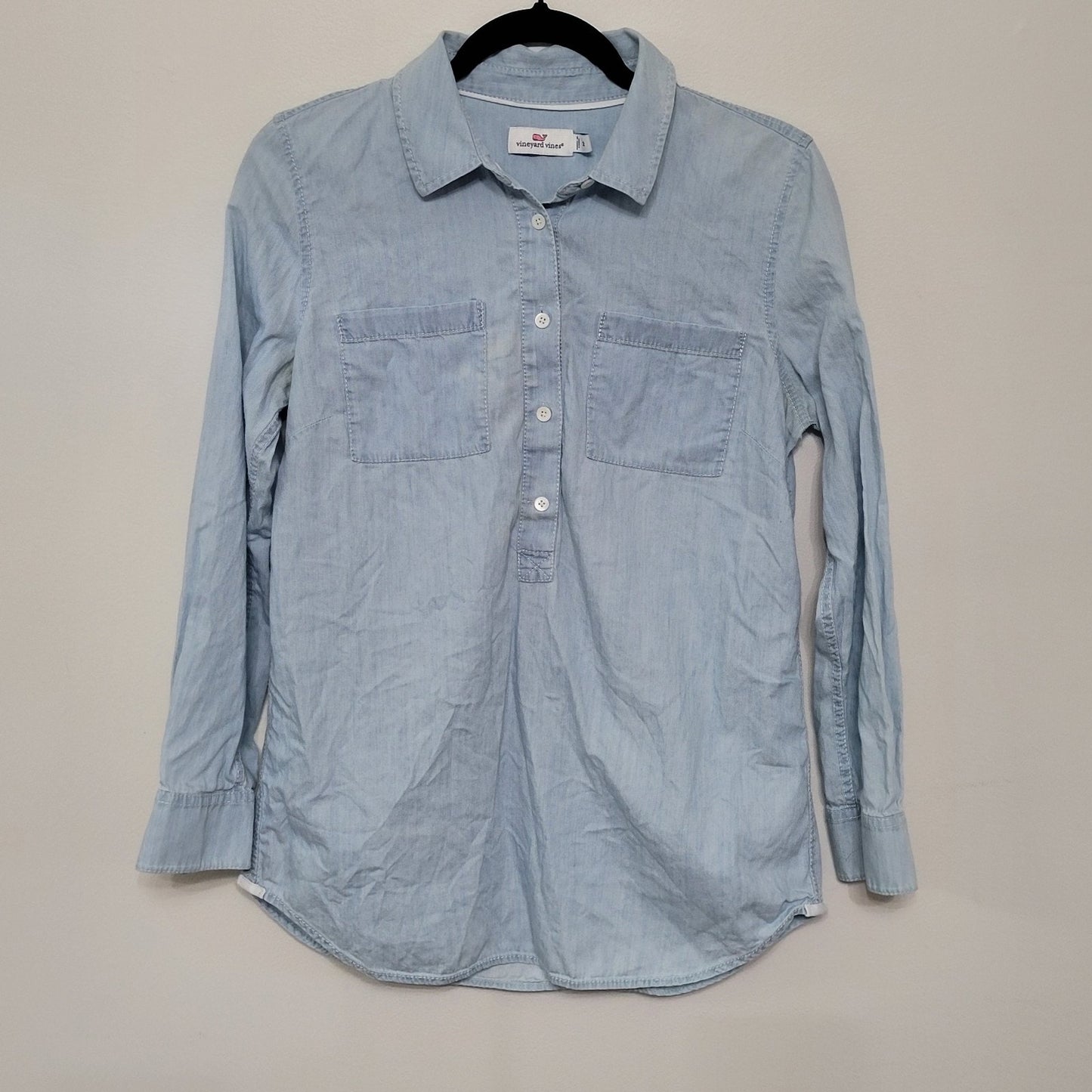 Vineyard Vines Blue Chambray Shirt Women's Tunic Size 2 Long Sleeve