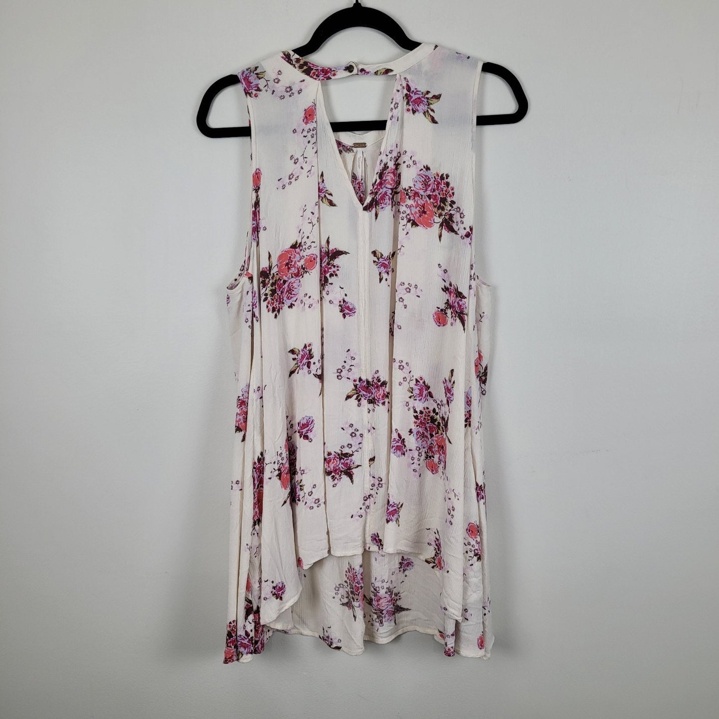 Free People Womens Medium Tree Swing Tunic Dress Boho Floral Cream Pink Hi Lo Fe