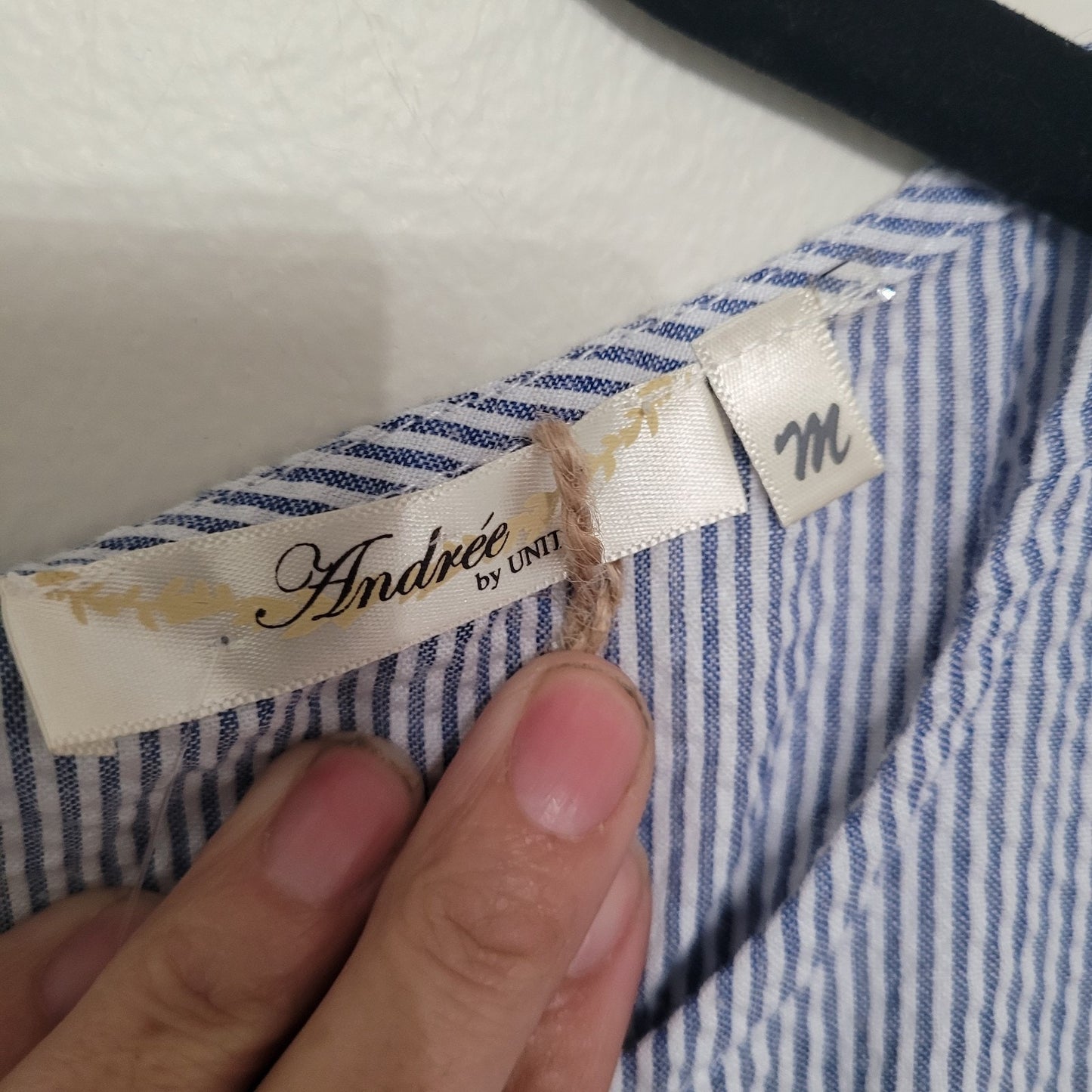 Andree by Unit Women’s Medium Dress Blue White Stripe Off Shoulder Ruffle