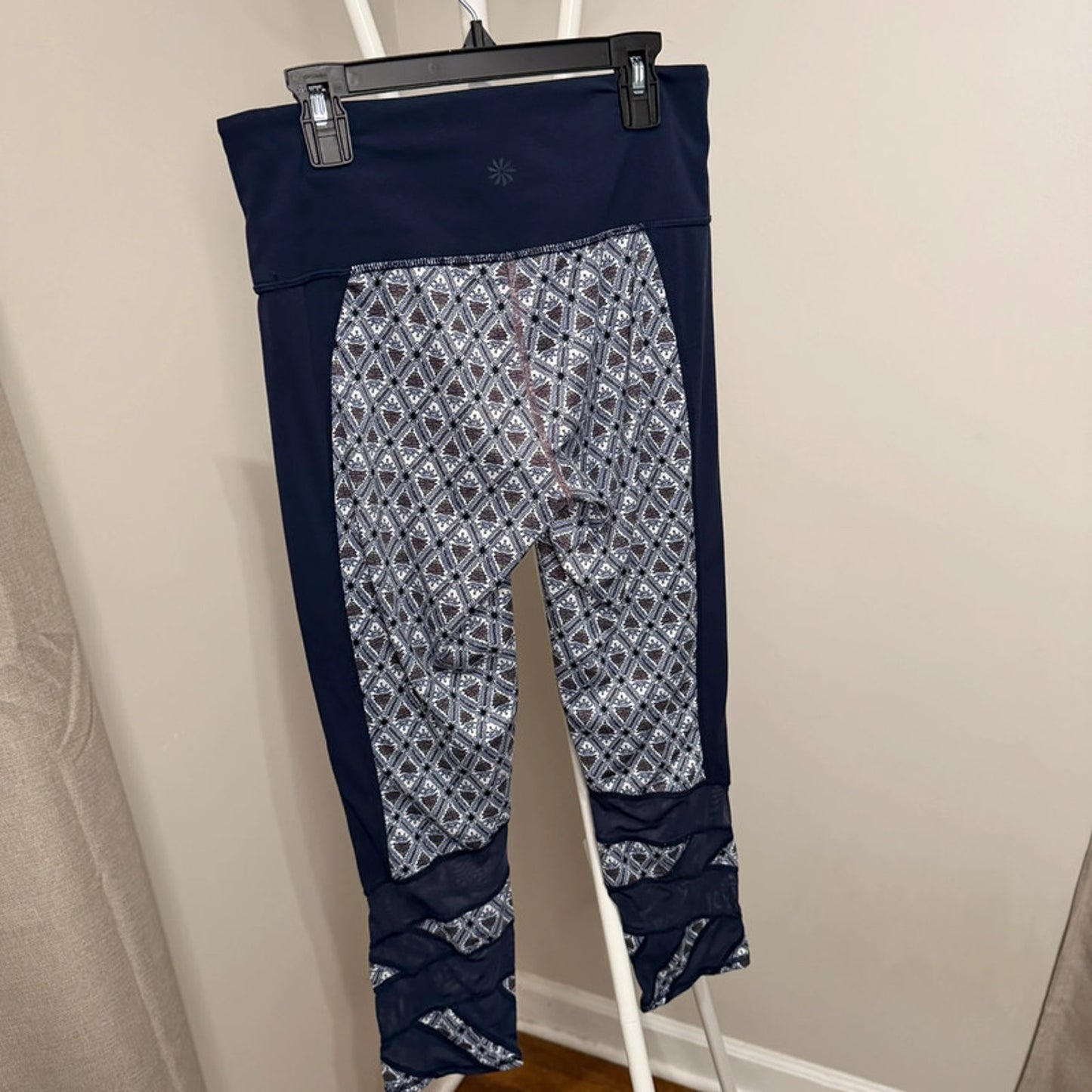 Athleta Women’s S Printed Leggings Navy Blue Geometric High Rise