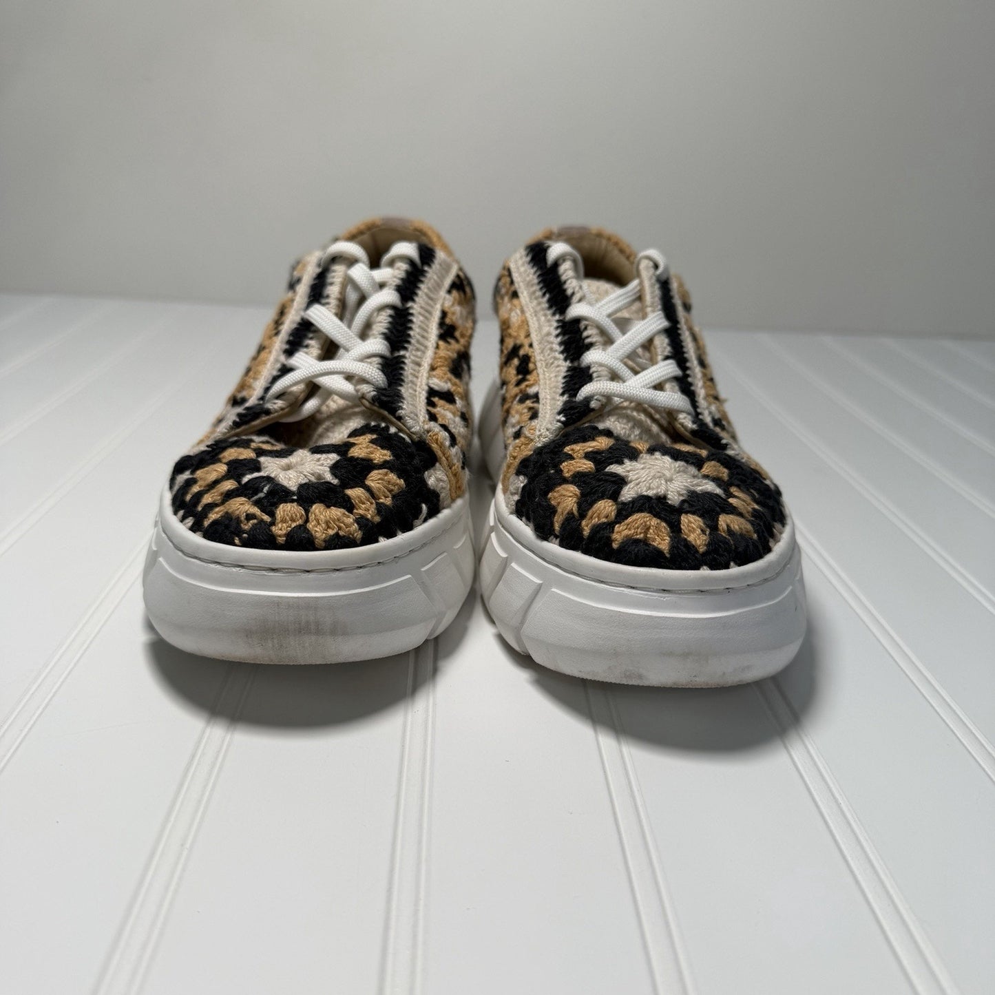 Free People Women’s Yellow/Black Crochet Lace Up Platform Sneakers - 38/US 8