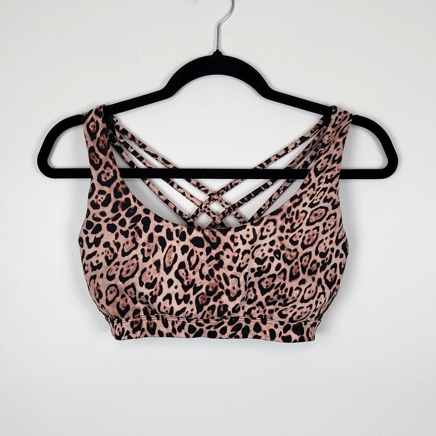 Victorias Secret Sport Womens Medium Sports Bra Leopard Print Strappy Back