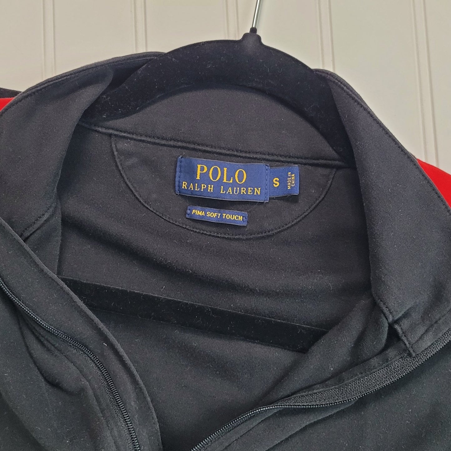 Polo Ralph Lauren Mens Small 1/4 Zip Pullover Black Red Blue Colorblock Pima