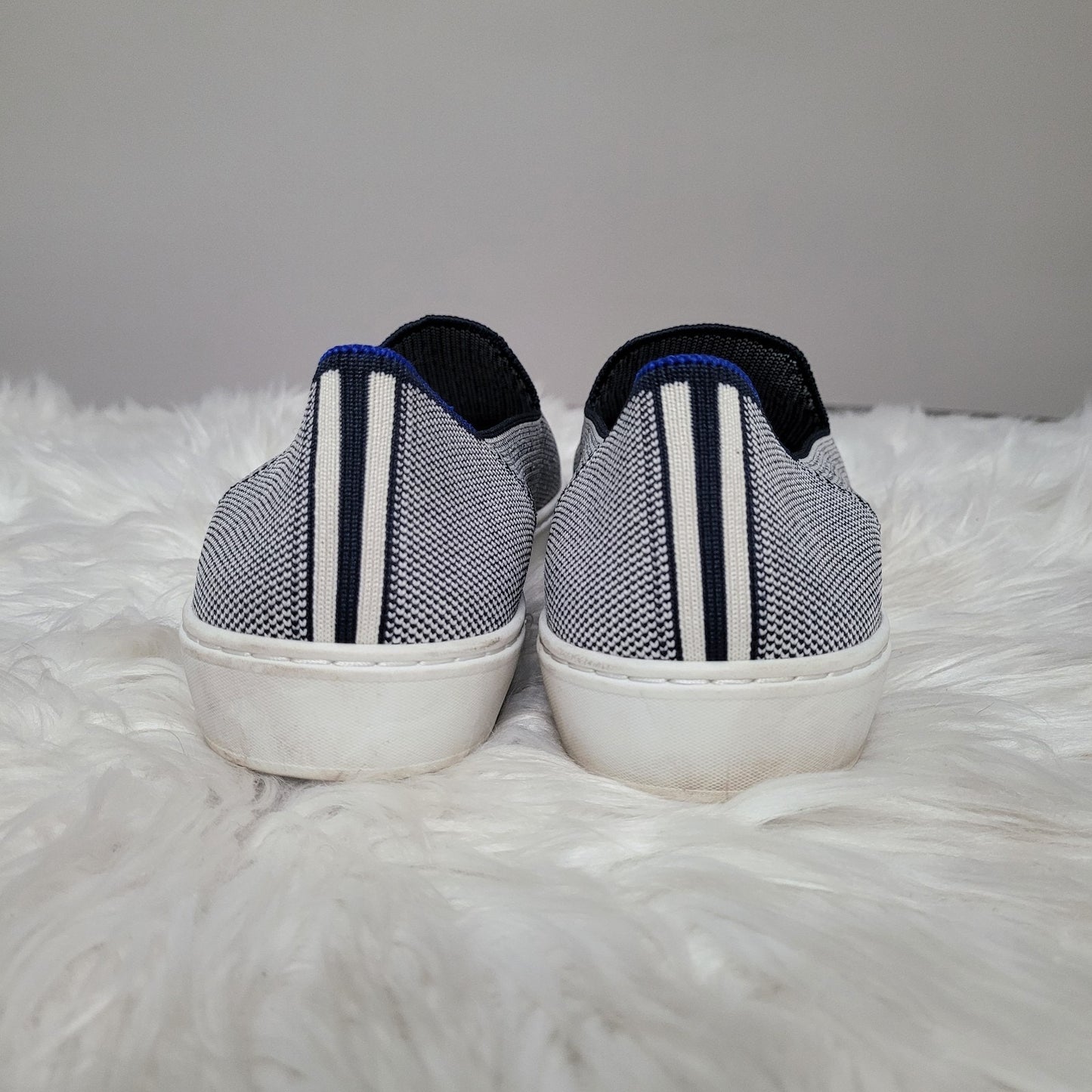 Rothy’s Women’s 9 The Original Sneaker Anchor Blue Knit Slip On Shoes Clean EUC