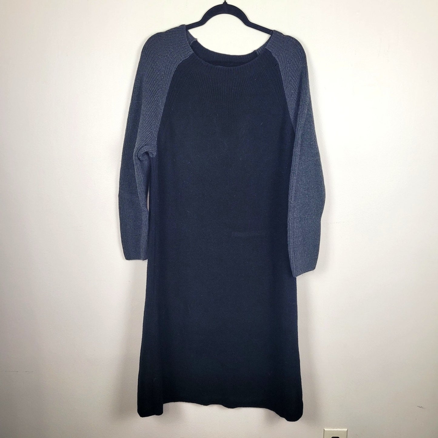 Eileen Fisher Women’s XL Extra FineMerino Wool Sweater Dress Black Grey Rib Knit