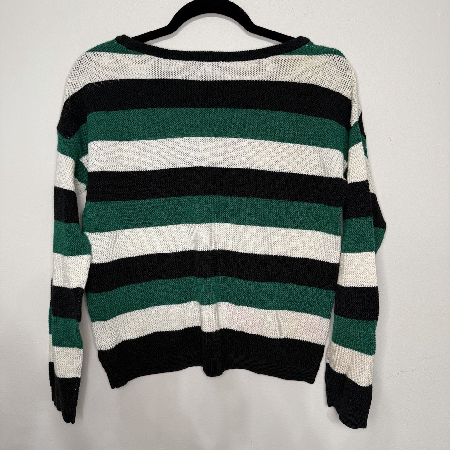 The Limited Womens M Green Black White Stripe Knit Sweater Classic Workwear Chic