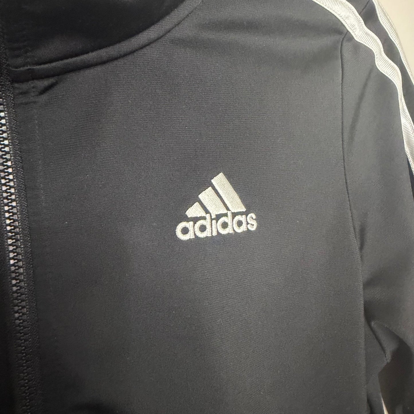 Adidas Youth Boys L 14/16 Track Jacket Black White 3-Stripes Full Zip