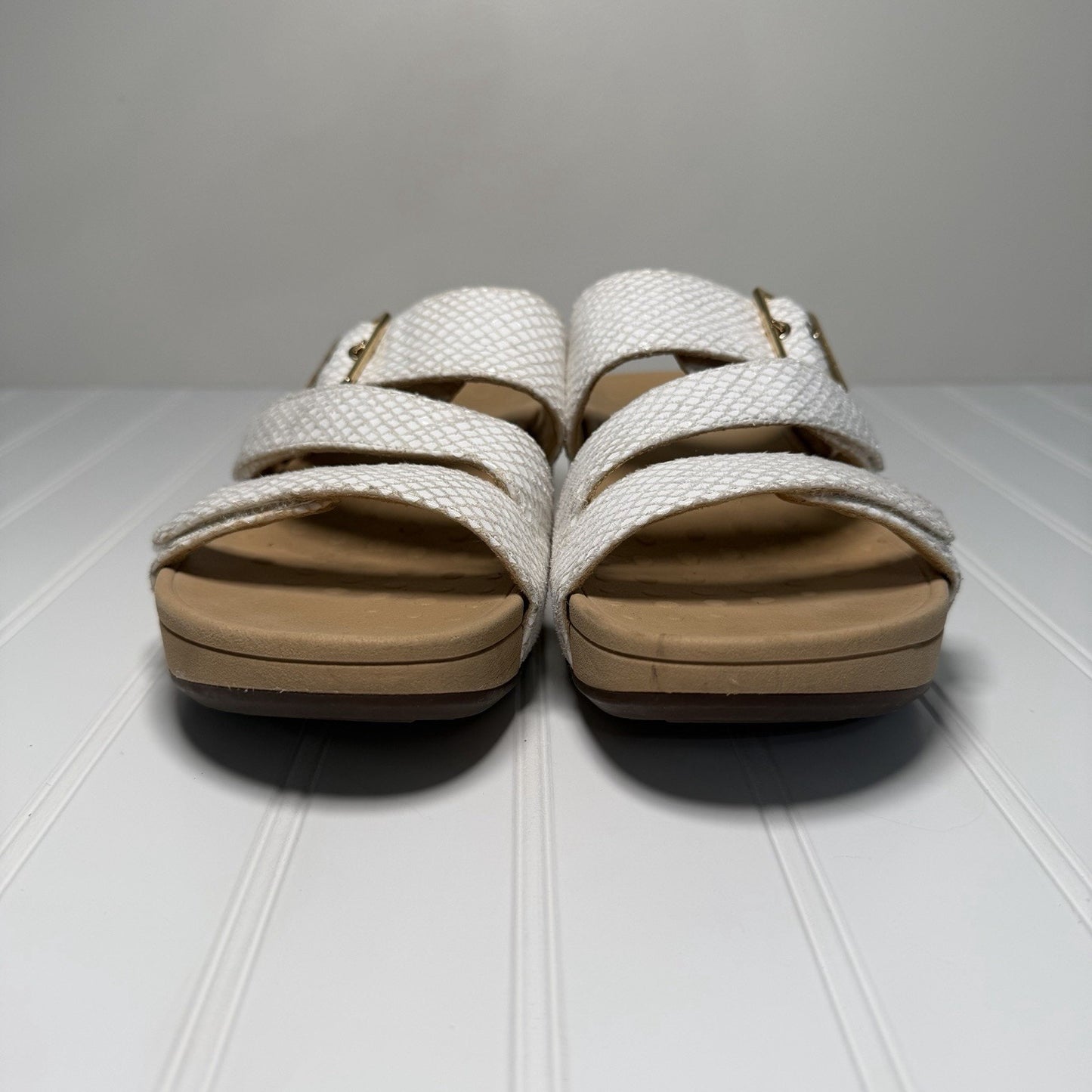 Vionic Womens 8 Pacific Rio Slide Sandal White Textured Adjustable Platform