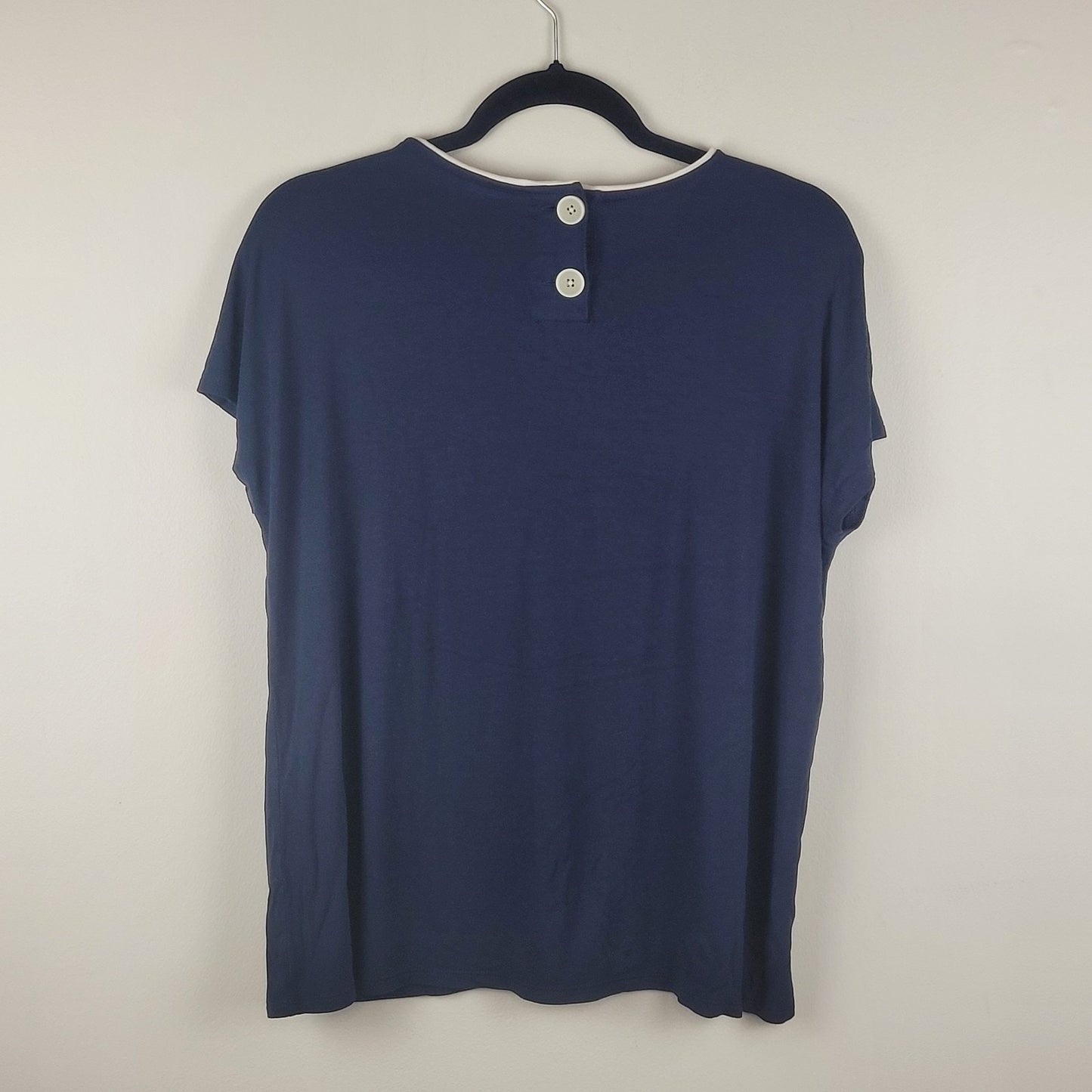 J Jill Wearever Collection Womens Medium Navy Blue Blouse Short Sleeve VGUC