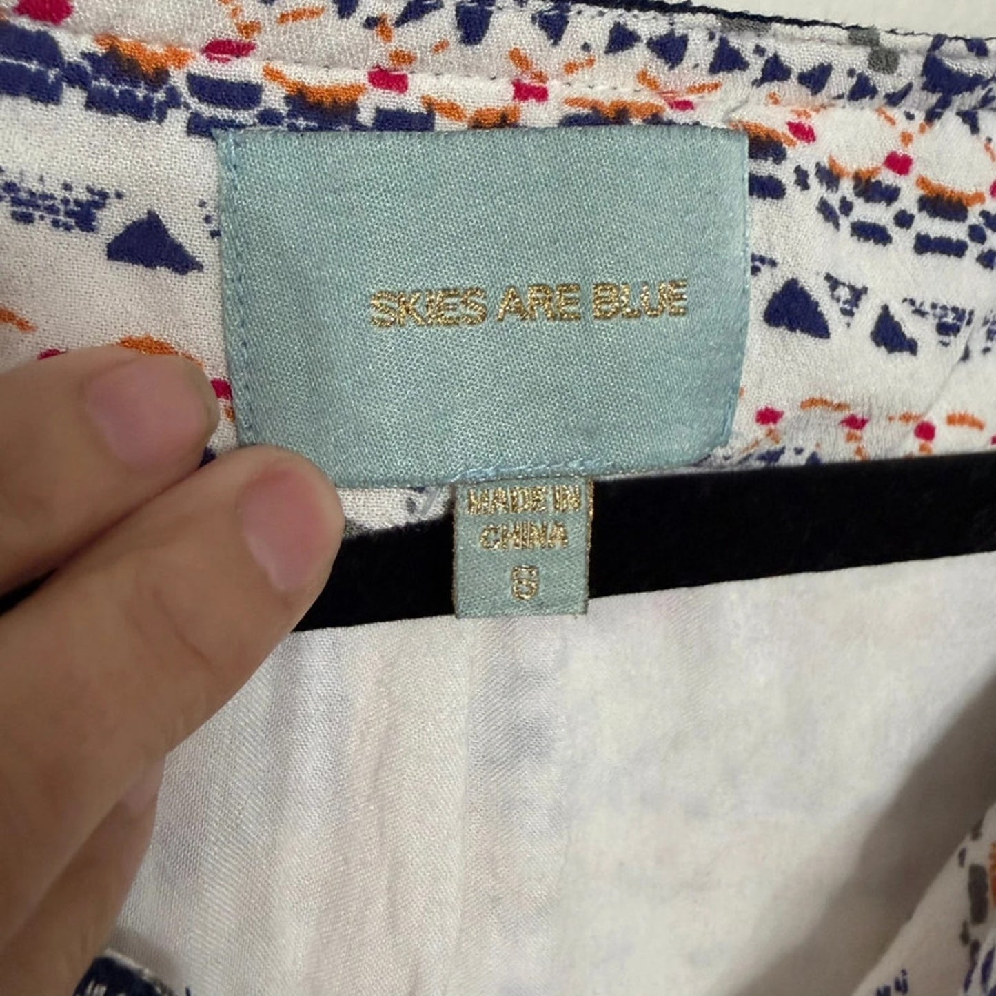 White Geometric Skies Are Blue Size 6 Boho Tunic Dress