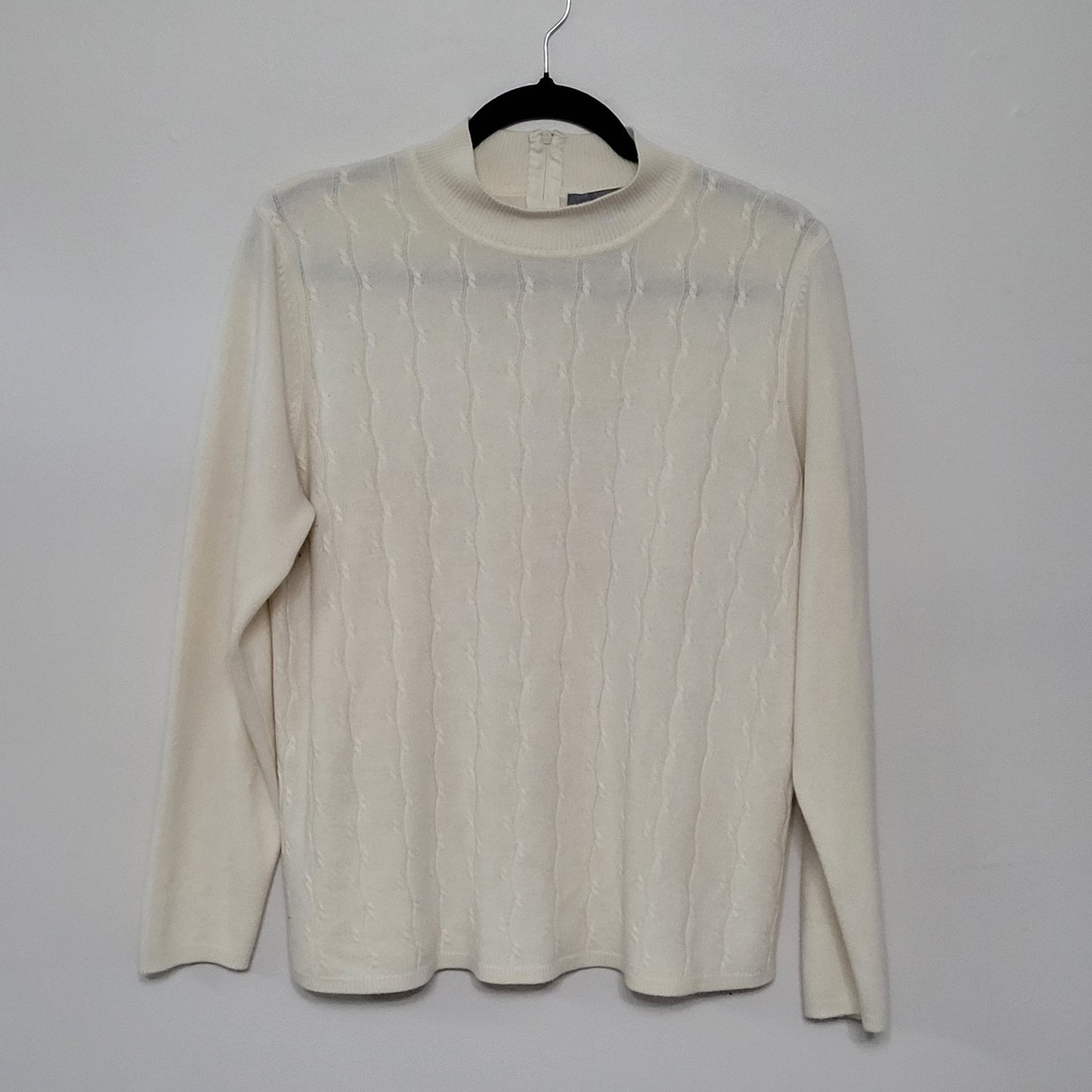 Koret Woman 1X Ivory Mock Neck Sweater Long Sleeve Cable Knit Pullover #15541