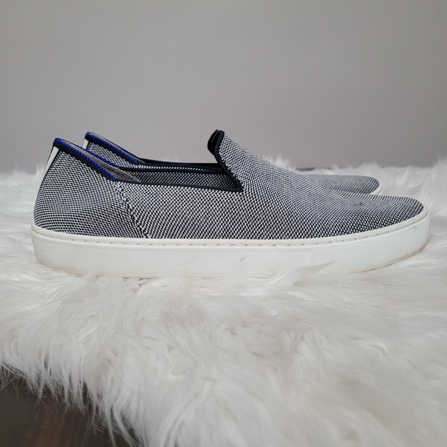Rothy’s Women’s 9 The Original Sneaker Anchor Blue Knit Slip On Shoes Clean EUC