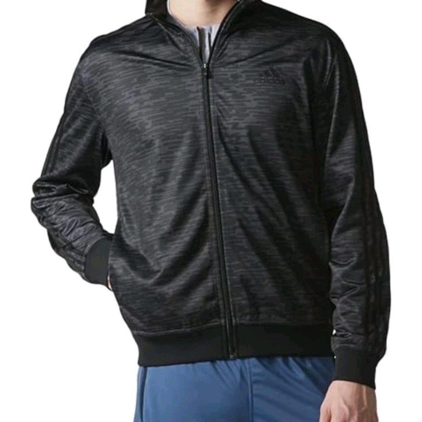 Adidas Men’s Medium Black Track Jacket Essentials Tricot Full Zip EUC