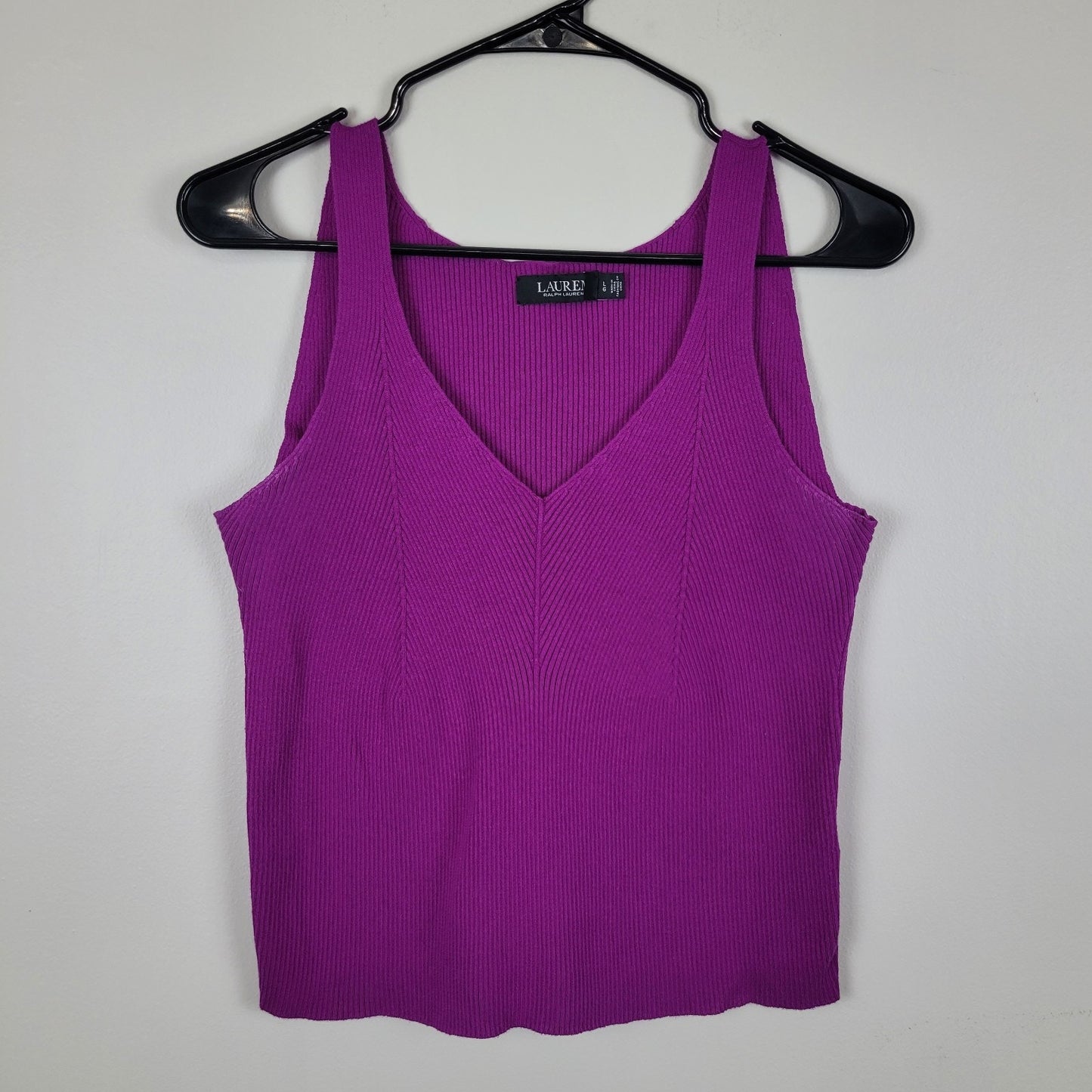Lauren Ralph Lauren Womens Large Purple Knit V-Neck Tank Top Sleeveless