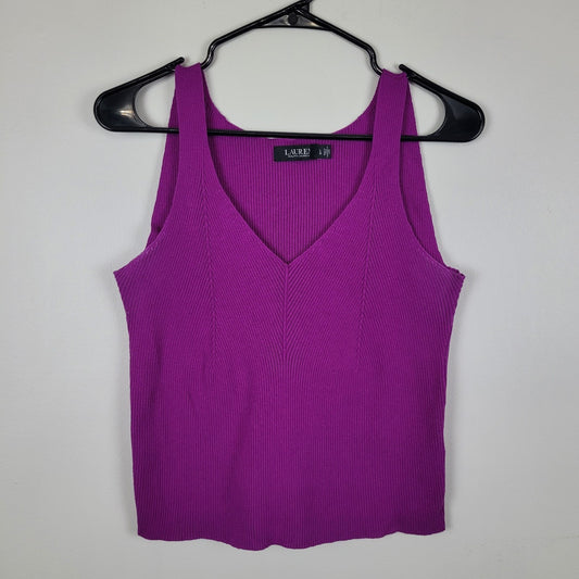 Lauren Ralph Lauren Womens Large Purple Knit V-Neck Tank Top Sleeveless