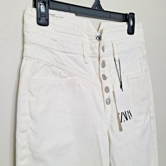 Zara High Rise The 80's Straight Jeans Size 4 Off White Button Fly NWT