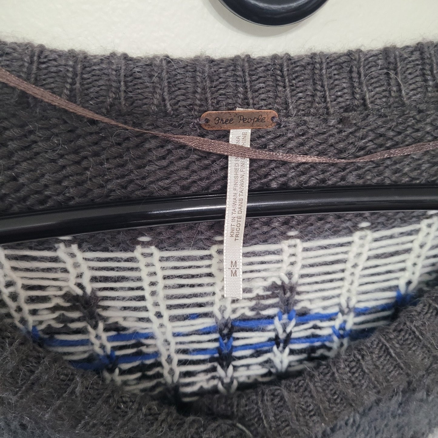 Free People F609X618 Frosted Fair Isle Cardigan Grey Combo SZ Medium