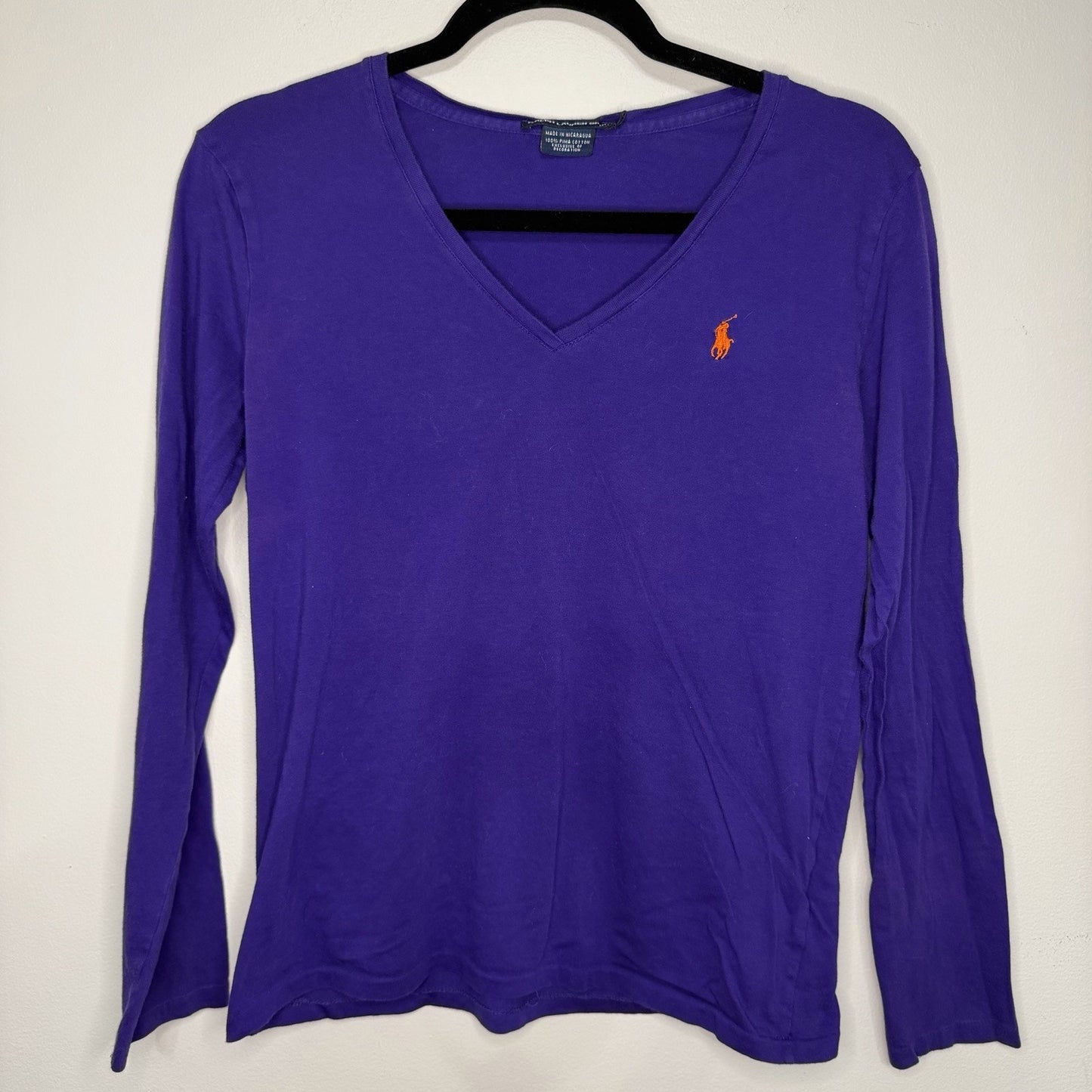 Ralph Lauren Sport Womens M Purple Long Sleeve V-Neck Tee Preppy Classic Layerin