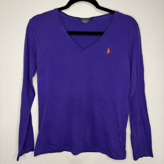 Ralph Lauren Sport Womens M Purple Long Sleeve V-Neck Tee Preppy Classic Layerin