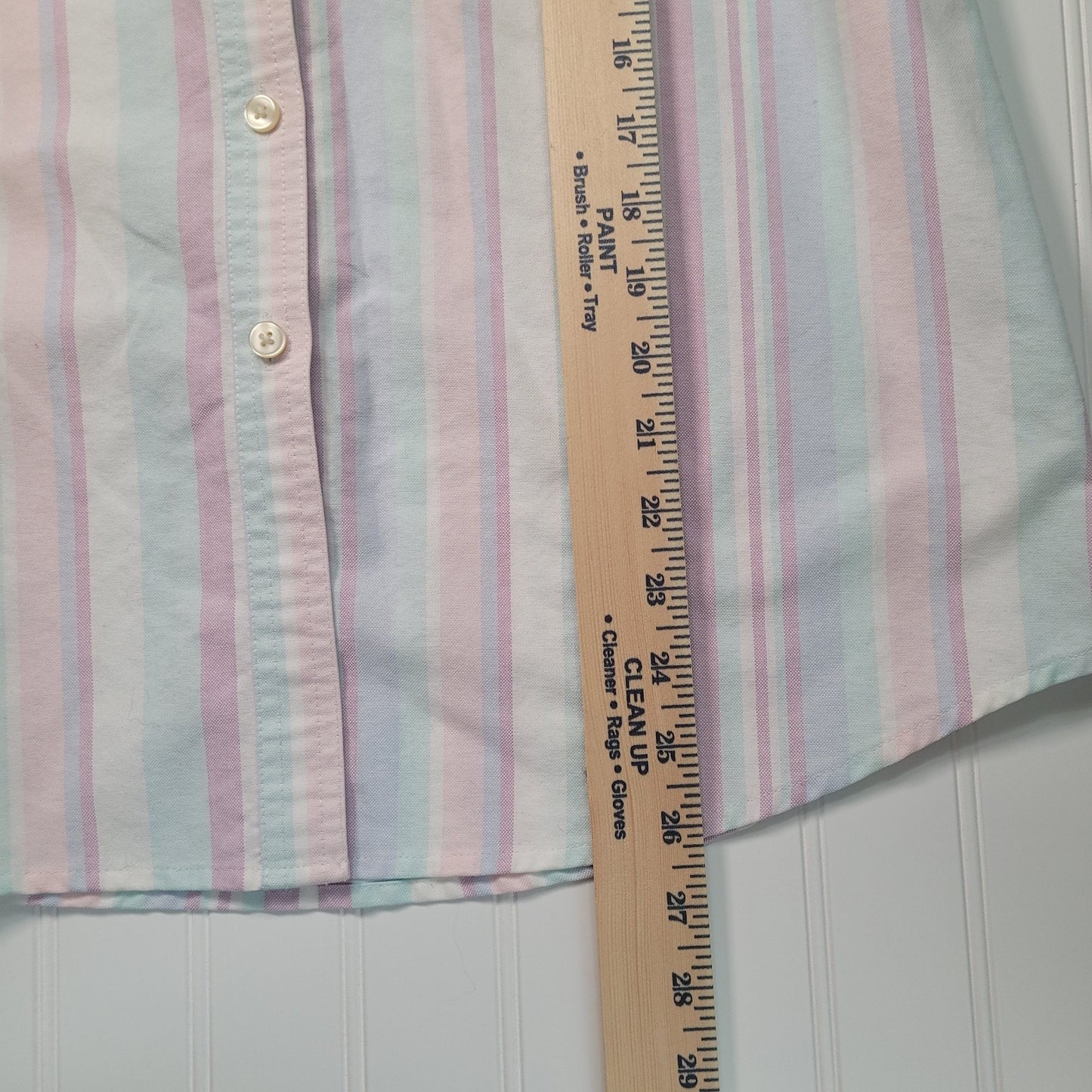 L.L. Bean Womens Medium Cotton Button Up Shirt Pastel Stripe 3/4 Sleeve Preppy
