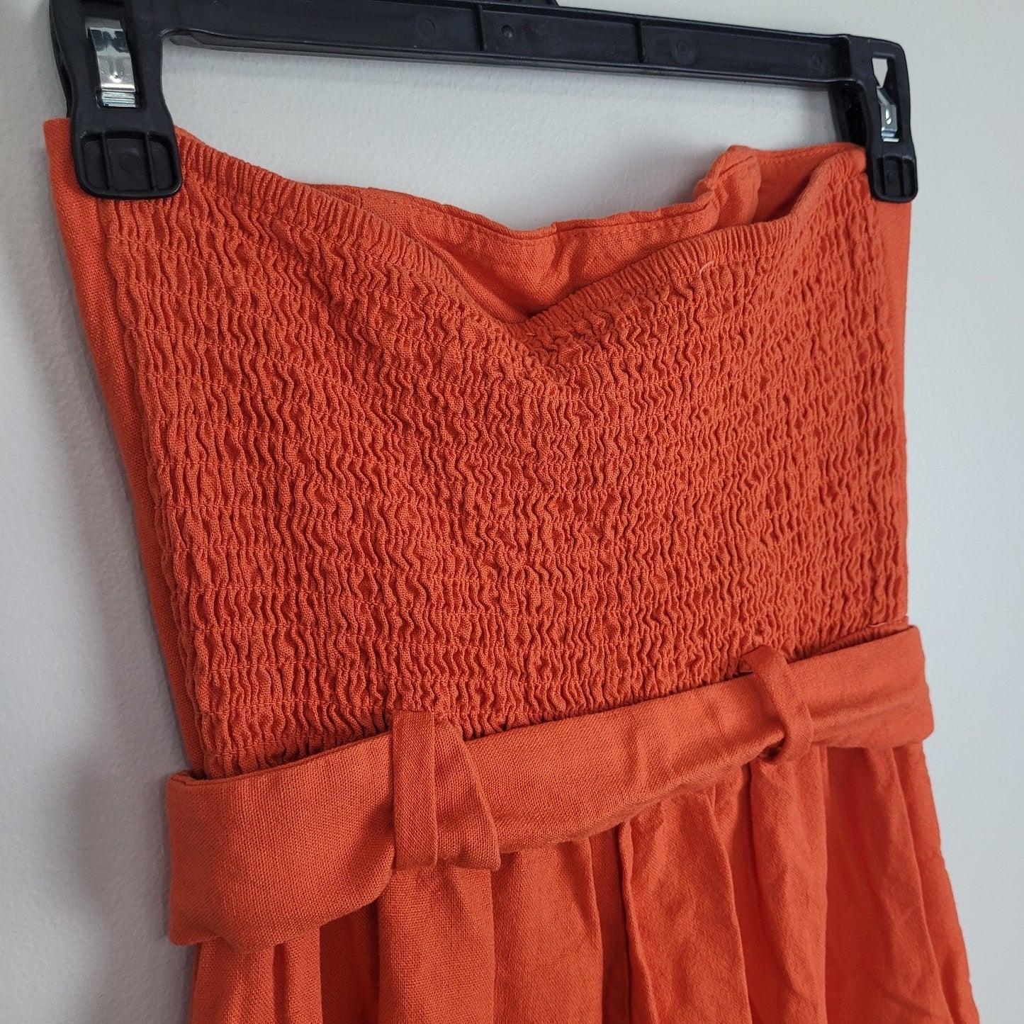 Monteau Los Angeles Womens S Strapless Belted Wide Leg Jumpsuit Orange Pockets