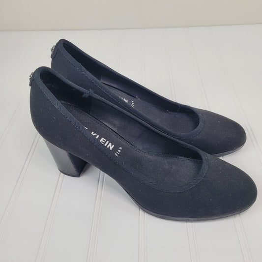 Anne Klein Carole Womens 8.5 Black Block Heel Pumps Round Toe Classic Office