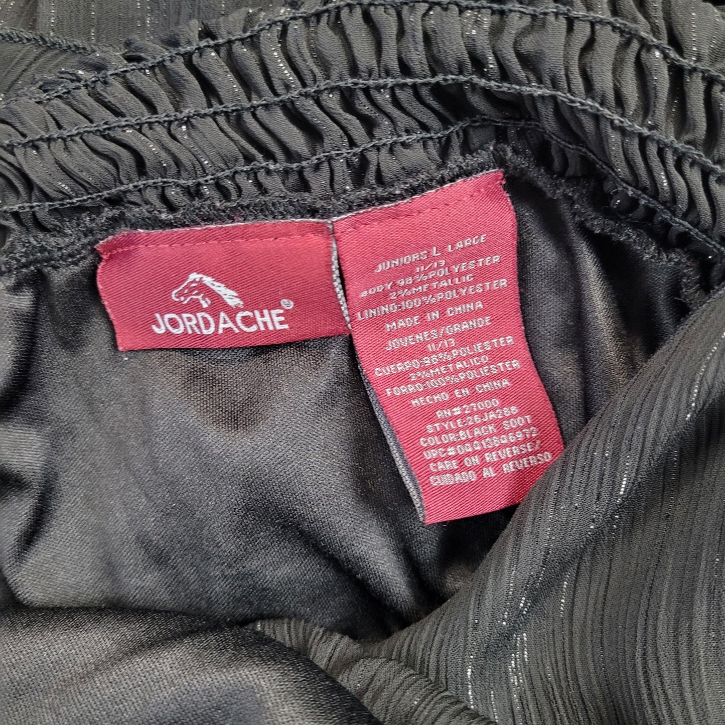 Vintage Jordache Y2K Juniors Large Black Babydoll Tunic Metallic Sheer Hem Club