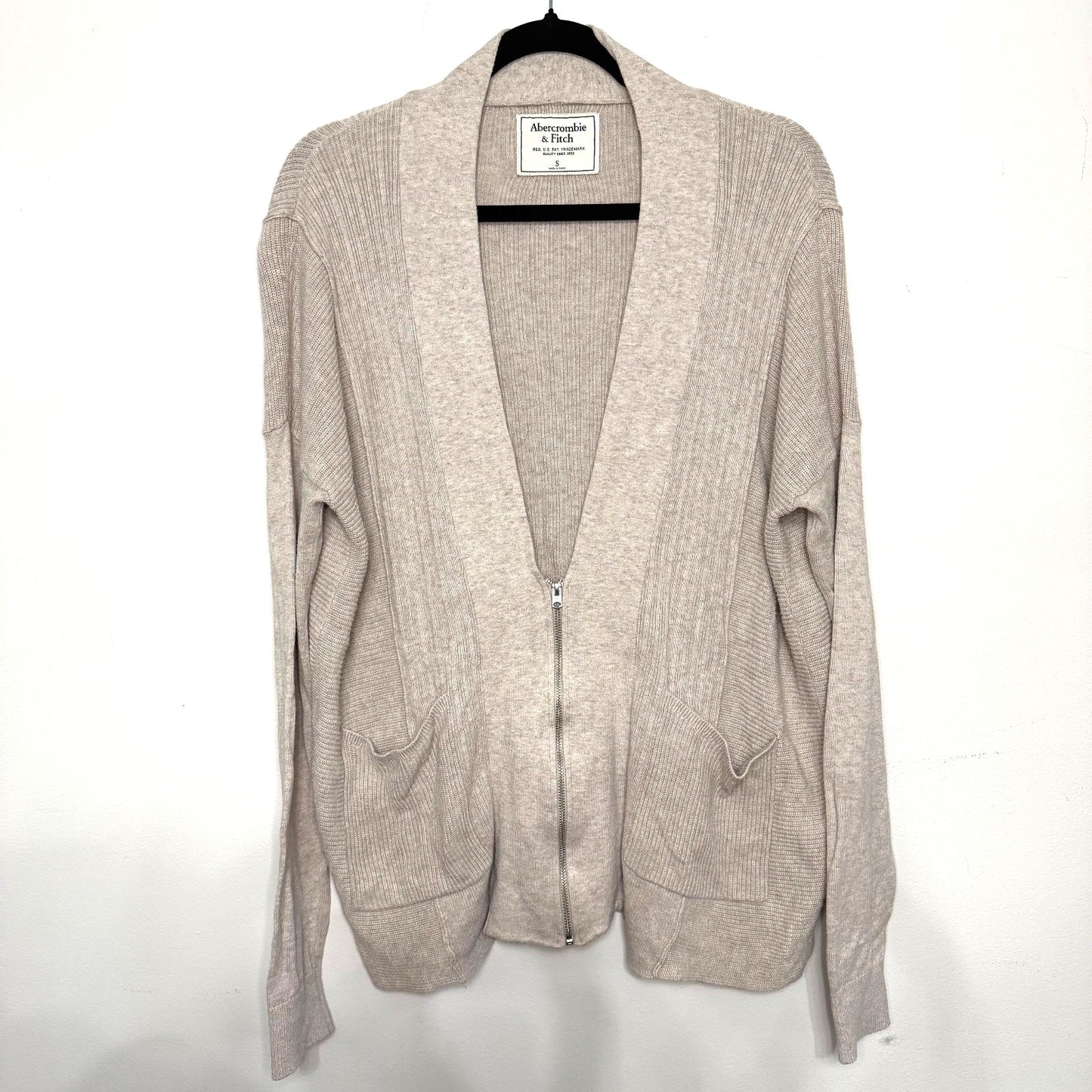 Abercrombie & Fitch Womens S Zip Cardigan Tan Knit Sweater Grandpa Y2K