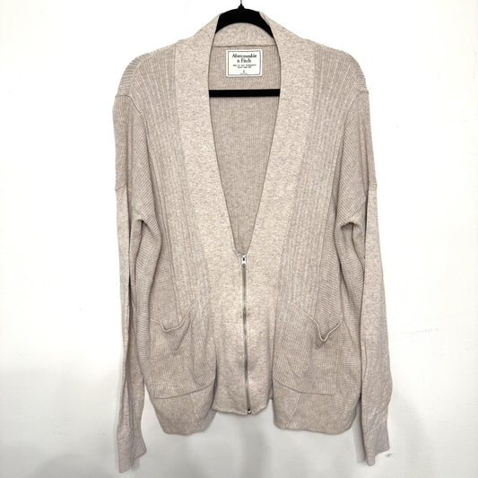 Abercrombie & Fitch Womens S Zip Cardigan Tan Knit Sweater Grandpa Y2K