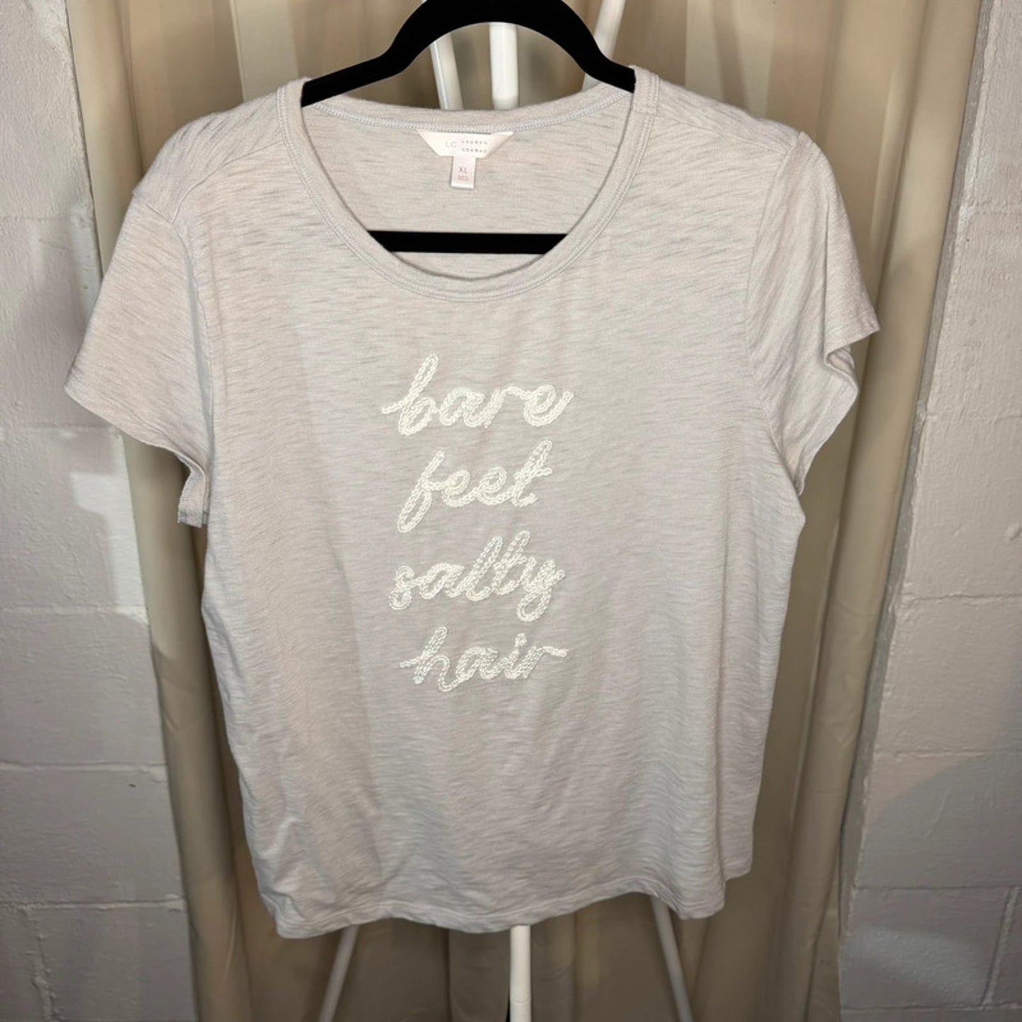 Lauren Conrad XL Sand Colored “Bare Feet Salty Hair” Embroidered T-Shirt