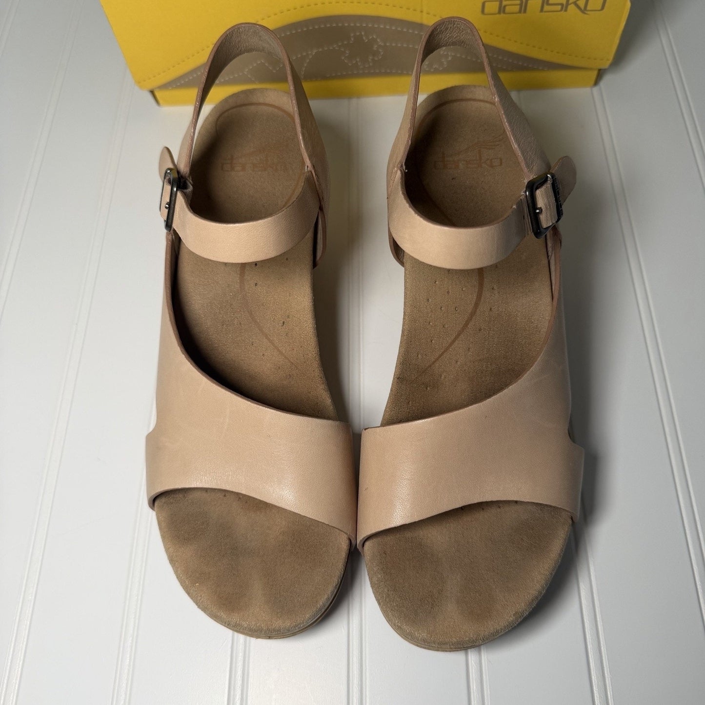 Dansko Tasha Sand Beige Leather Cut Out Block Heel Comfort Sandal Womens US 8.5