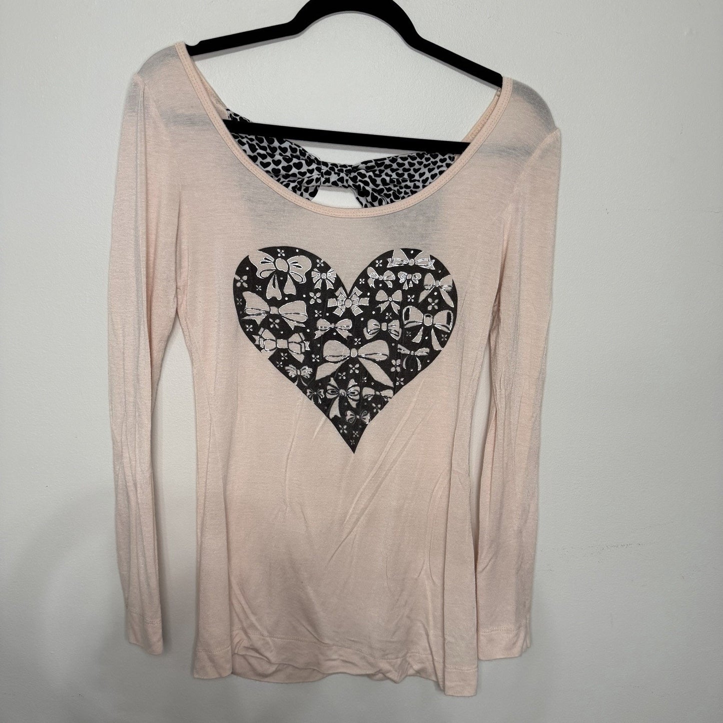 SugarHigh Y2K Medium Retro Pink Polka Dot Back Bow Detail Long Sleeve Shirt