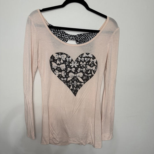 SugarHigh Y2K Medium Retro Pink Polka Dot Back Bow Detail Long Sleeve Shirt