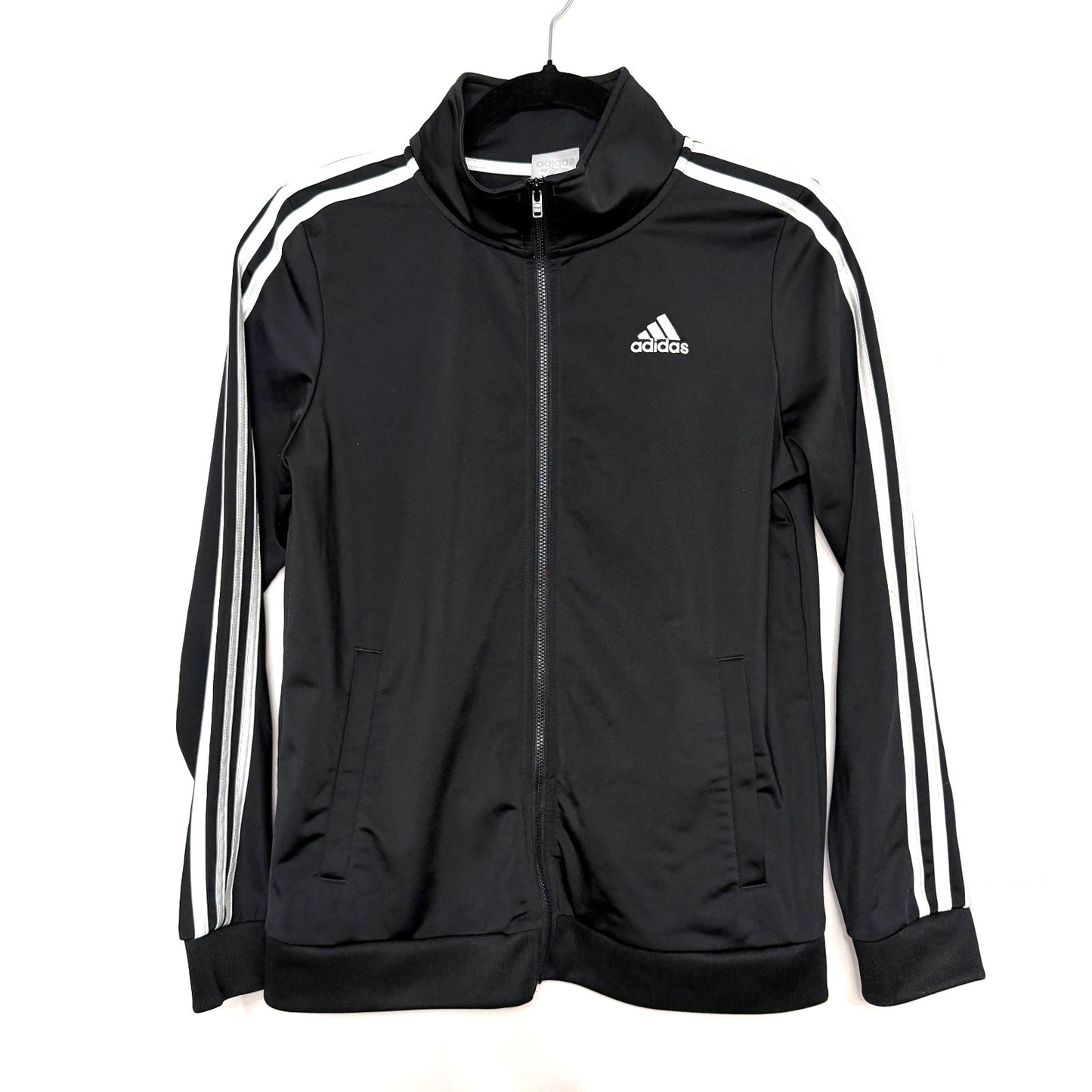 Adidas Youth Boys L 14/16 Track Jacket Black White 3-Stripes Full Zip