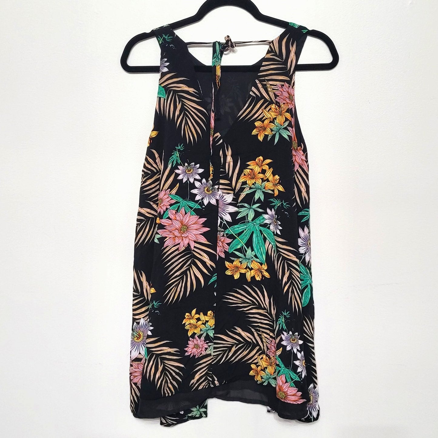 Umgee Women’s Small Black Floral Print Sleeveless Mini Dress