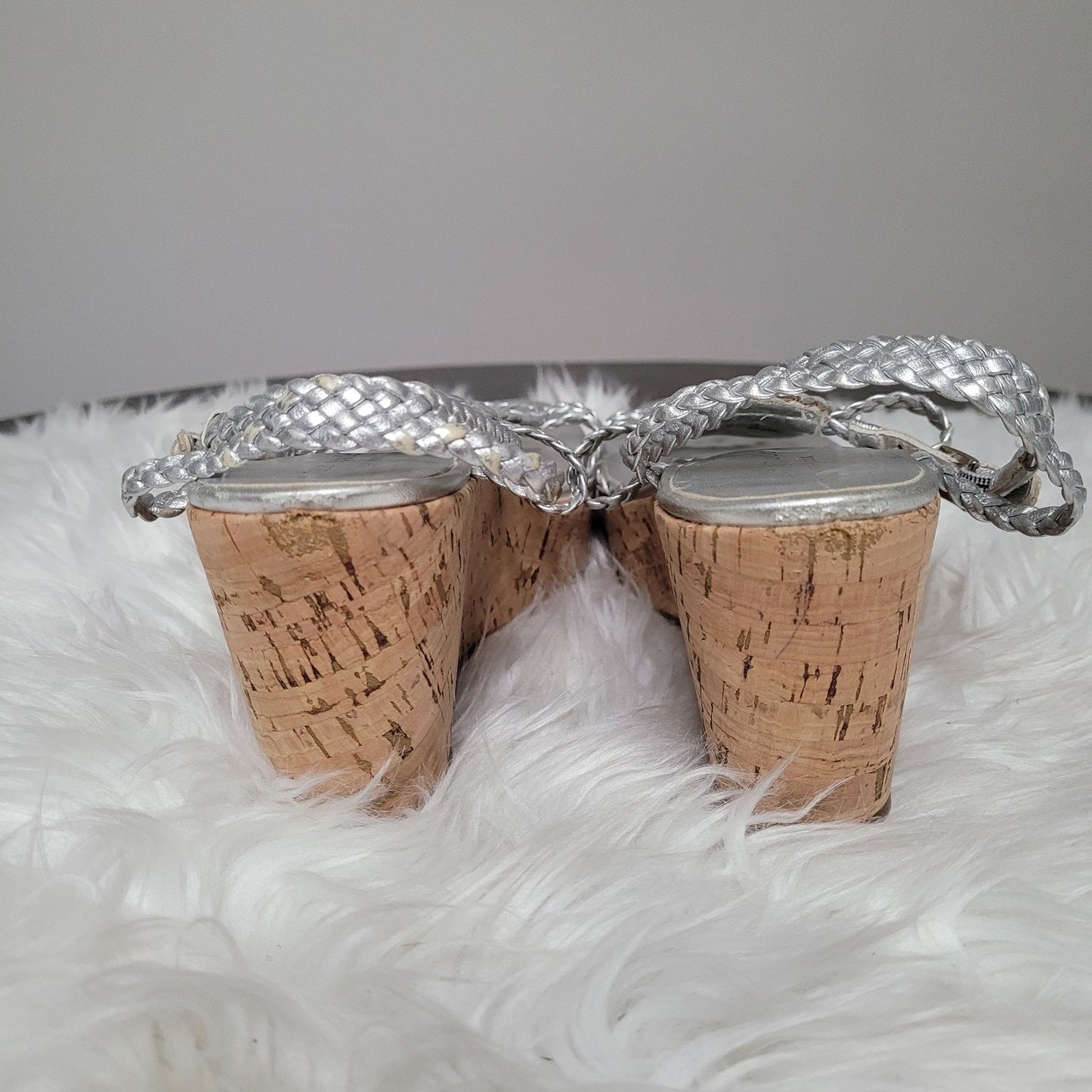 Kate Spade New York Women’s 8.5 Wedge Sandals Silver Braided Cork Heel