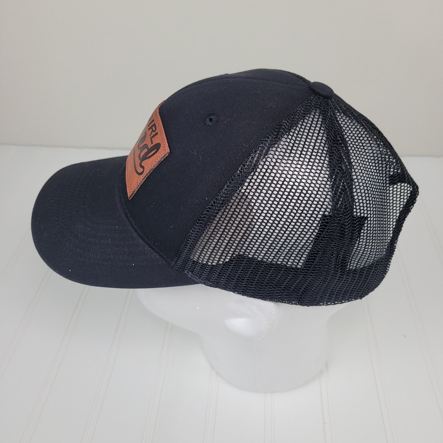 KOLWOVEN Girl Dad Leather Patch Trucker Hat Adjustable Black Mesh Back Cap
