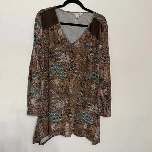 Brown Teal Krazy Kat Velvet Detail XXL Tunic Sweater