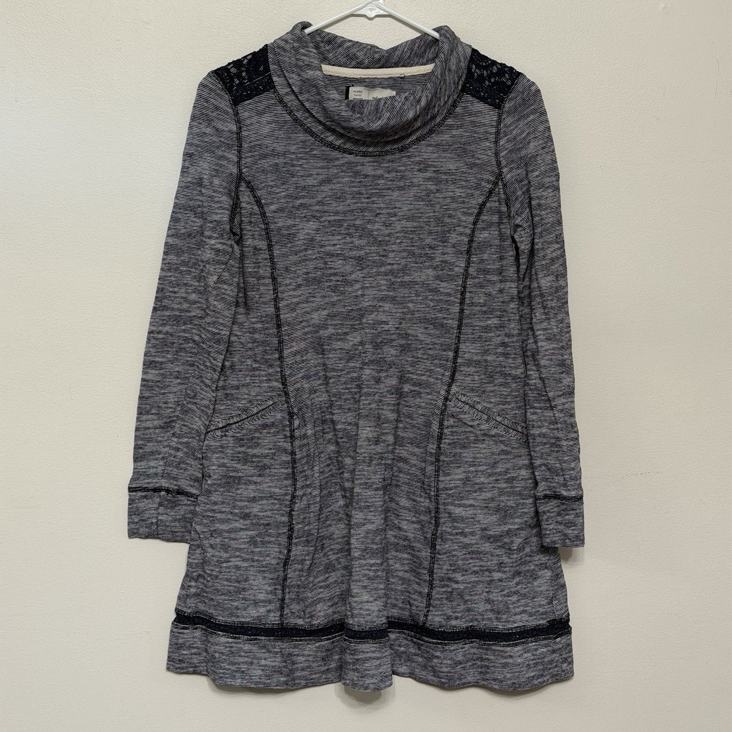 Anthropologie Saturday Sunday Gray Cowl Neck Crochet Trim Swing Dress