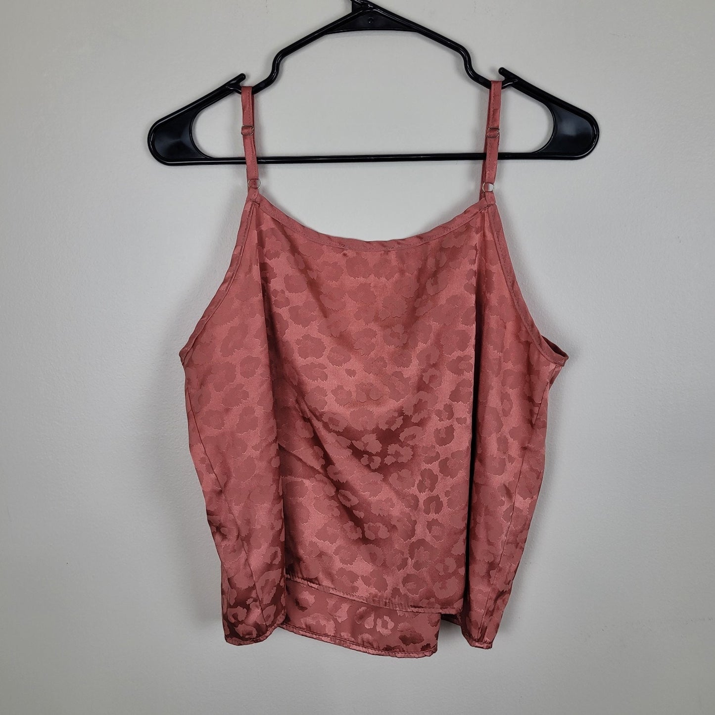 Francesca’s Womens M Leopard Print Satin Sleep Set Pink Ruffle Shorts Cami Sexy