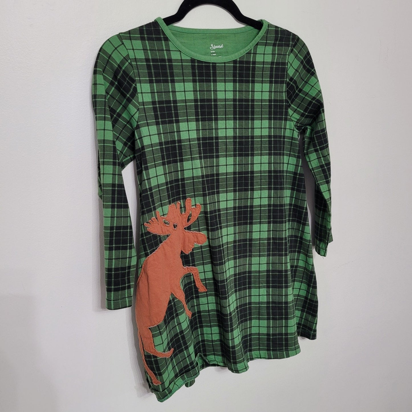 Leveret Girls 12Y Dress Green Black Plaid Moose Print Long Sleeve Holiday