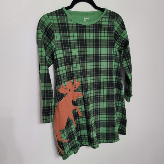 Leveret Girls 12Y Dress Green Black Plaid Moose Print Long Sleeve Holiday