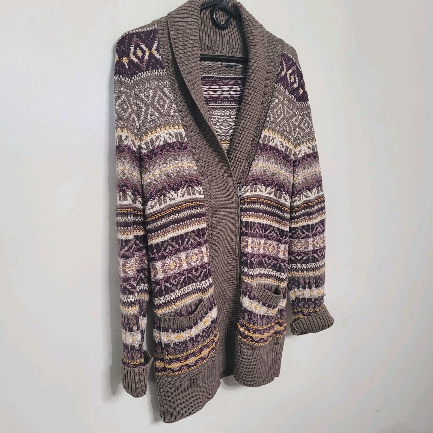 Eddie Bauer Mid Length Chunky Multicolor Knit Fair Isle Sweater Size Small