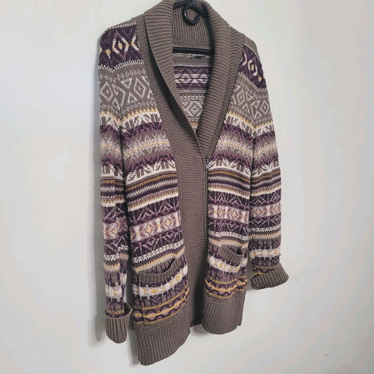 Eddie Bauer Mid Length Chunky Multicolor Knit Fair Isle Sweater Size Small