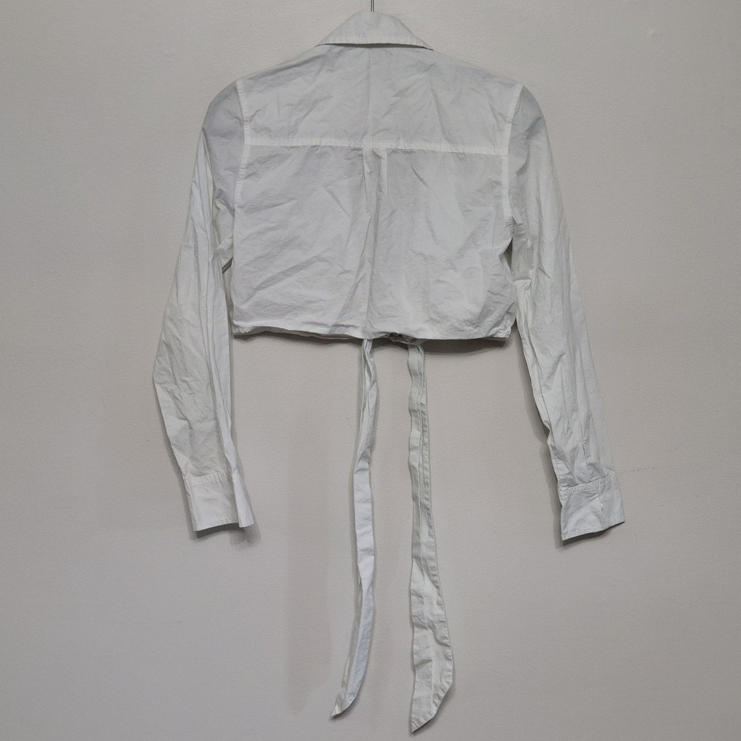 American Eagle Crop Tie Front Blouse Medium White Long Sleeve Cotton