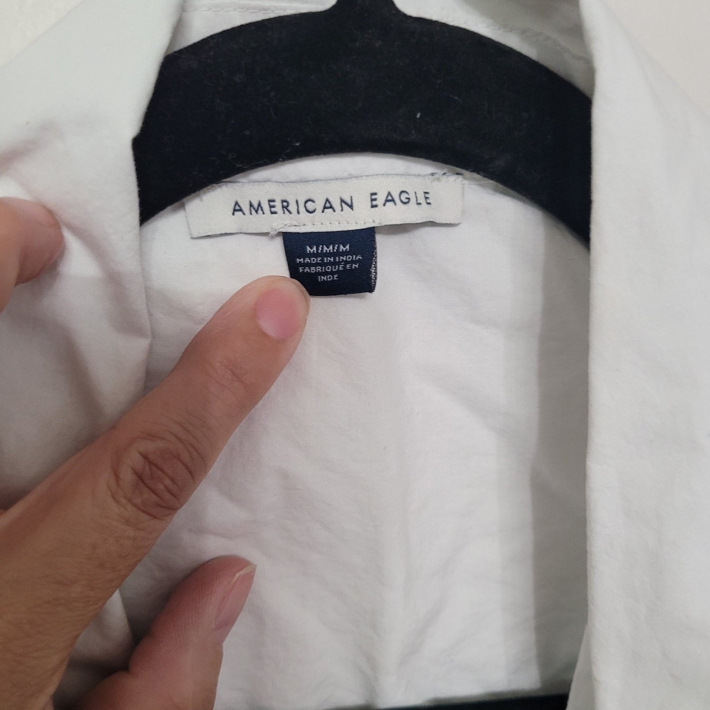 American Eagle Crop Tie Front Blouse Medium White Long Sleeve Cotton