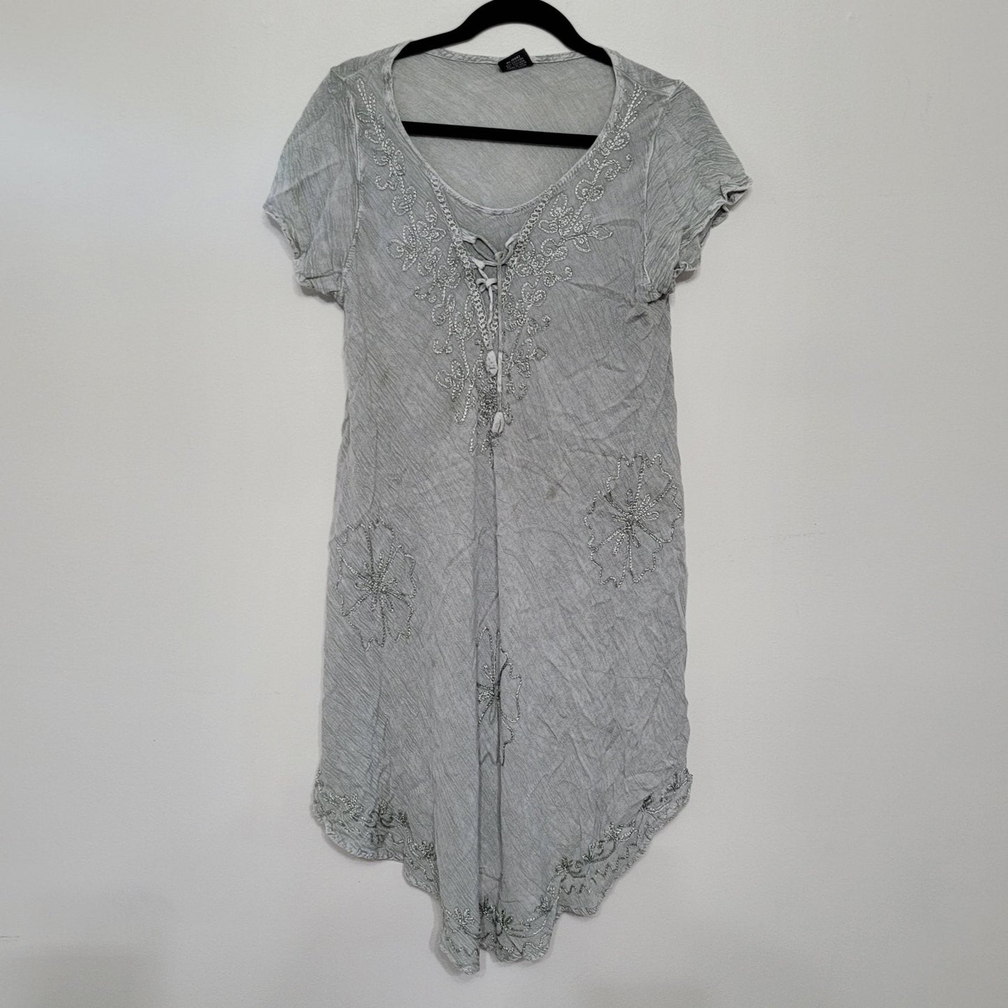 Fashion Force Women’s Gray Handkerchief Hem Dress Free Size Short Sleeve GUC