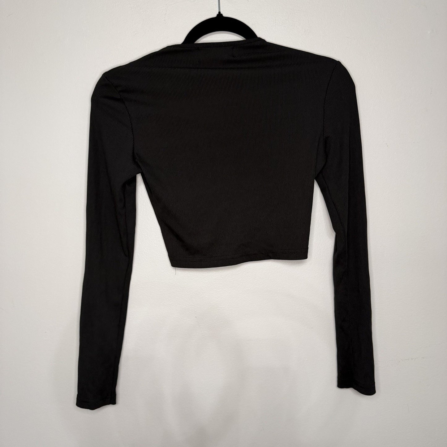 Y2K Whimsigoth Black Crop Top Akira Small Long Sleeve Ring Detail Clubwear