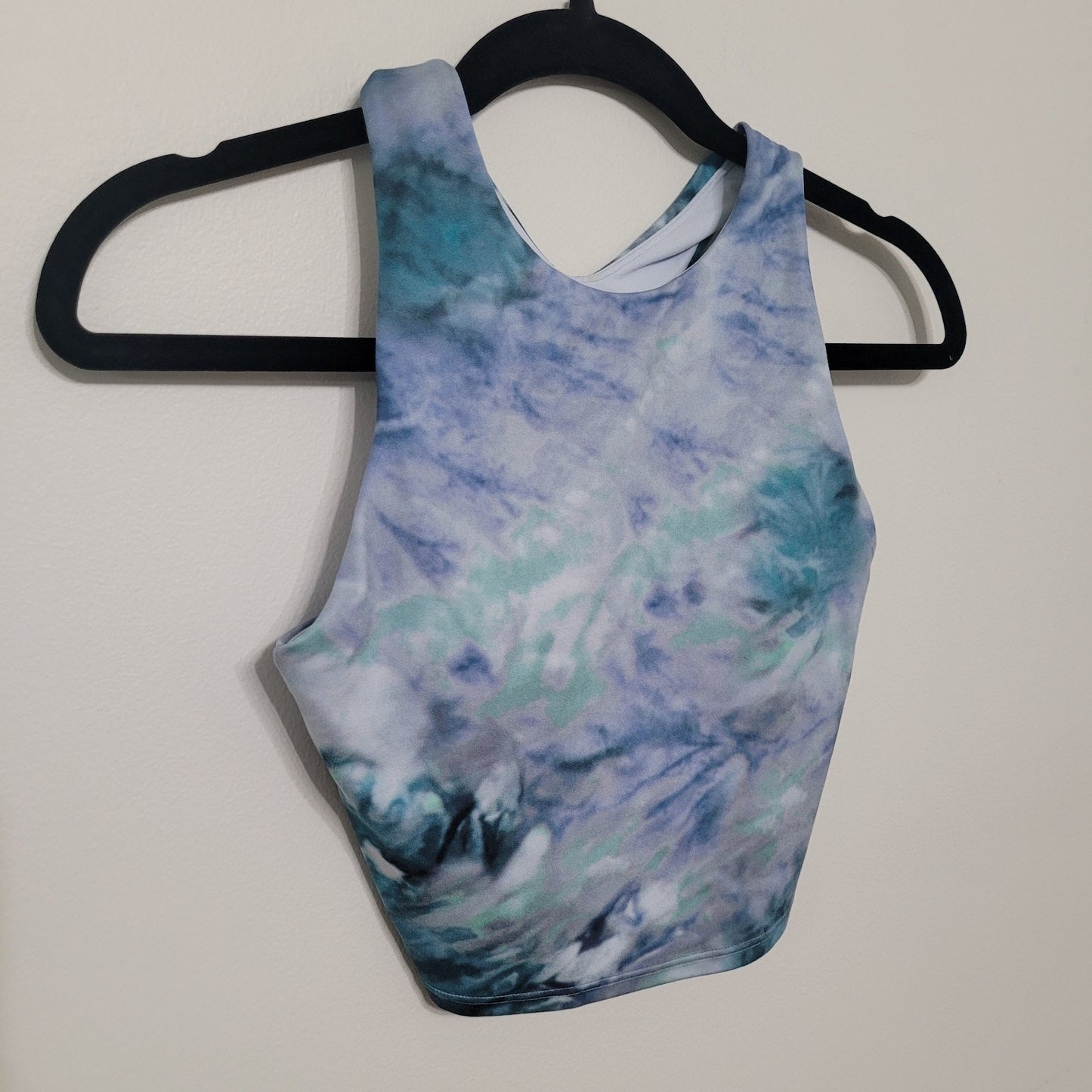 Athleta XS Conscious Crop Bra Solarize Chrome Blue Printed Padded Shelf Bra