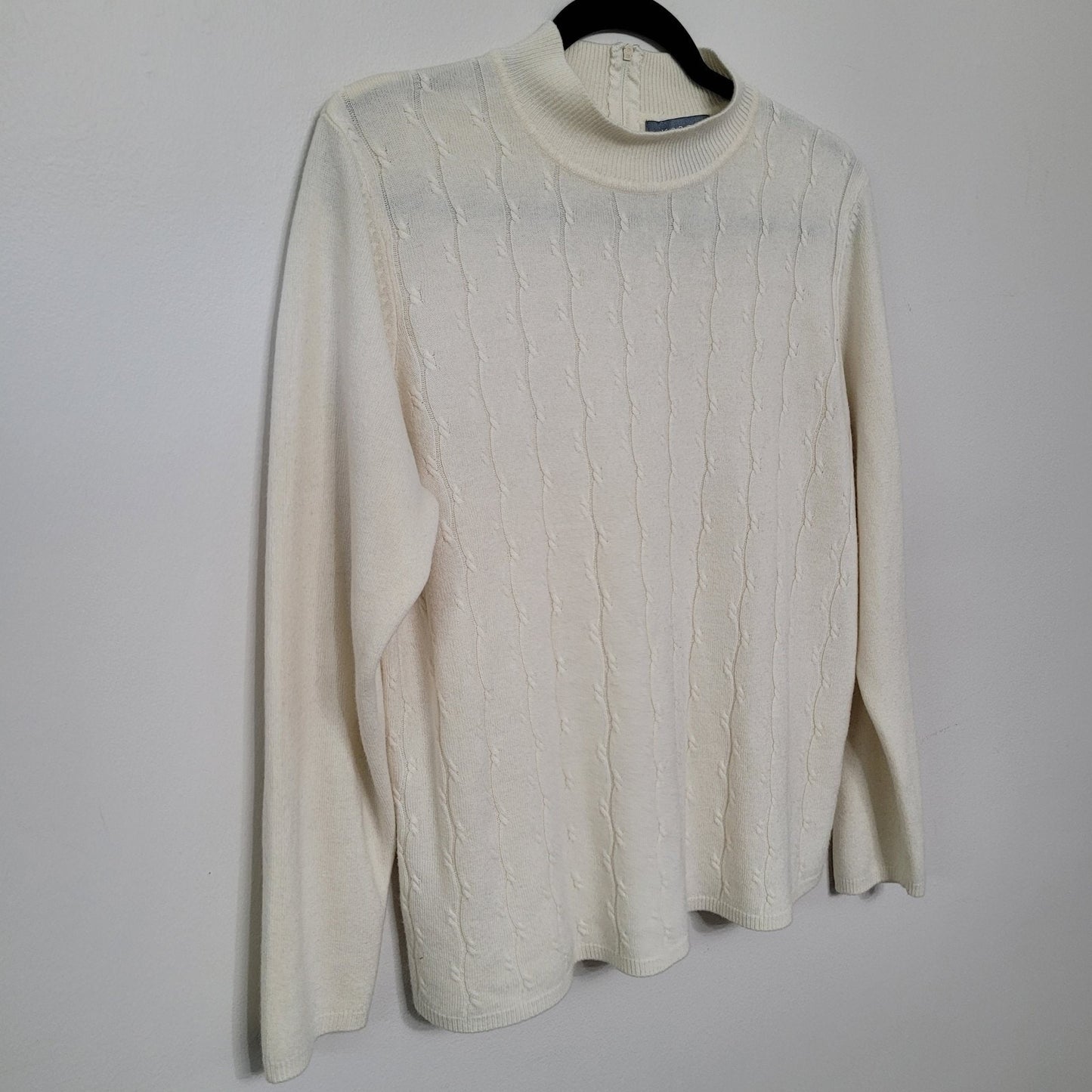 Koret Woman 1X Ivory Mock Neck Sweater Long Sleeve Cable Knit Pullover #15541
